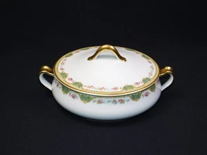 Haviland France Juno Limoges Covered Vegetable Dish Seafoam Green Gold Rim - Picture 1 of 9