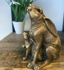 Gazing Mother Hare and Baby Bronze Effect Ornament Figure Sculpture Gift Boxed
