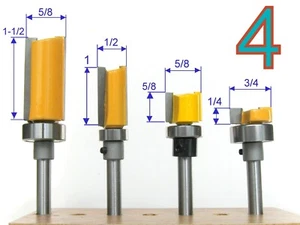 4pc 1/4" Shank Top Bearing Flush Trim Pattern Router Bit Set S - Picture 1 of 12