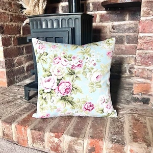 1529. Roses on blue Handmade 100% Cotton Cushion Cover - Picture 1 of 4