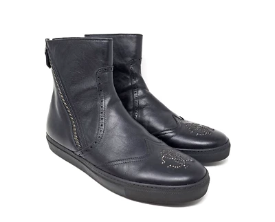 Botas Roberto Cavalli masculinas de couro preto com zíper - Imagem 1 de 4