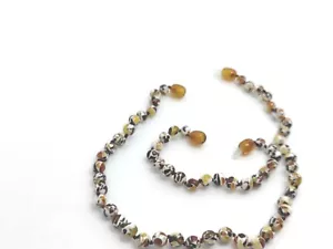 Genuine Baltic Mosaic Knotted Amber Necklace Set b Am Bracelet Anklet - Picture 1 of 2