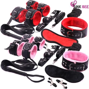 Kinky BDSM Kit Bondage Set Couples Sex Play Toy Restraints Cuffs Whip Handcuffs - Picture 1 of 27