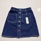 POPSUGAR Button Front Denim Jean Mini Skirt Sz 6 A Line Cotton Retro Y2k 90s 80s