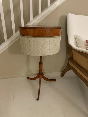 Antique Sewing Table Sheraton Style Satinwood Mahogany Splayed Legs Rare Cover