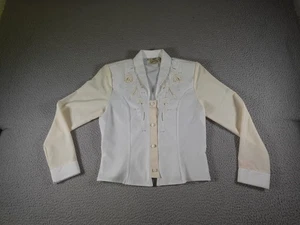 Vintage Western Shirt Womens XS White Embroidered Floral Cowgirl Rodeo Horse 90s - Picture 1 of 11