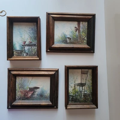 Conjunto de 4 impresiones de arte de pared rústico vintage enmarcado decoración de granja Foto 1 de 4