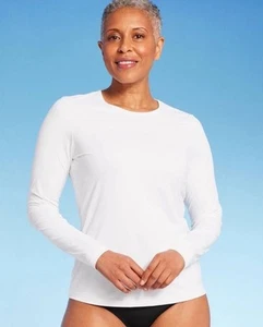 Lands' End MED 10-12 Solid White Long Sleeve Relaxed Fit Rash Guard Swim Shirt - Picture 1 of 9