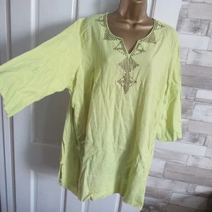 M&S ● size 20 ● neon green LINEN viscose long blouse top tunic womens ladies - Picture 1 of 9