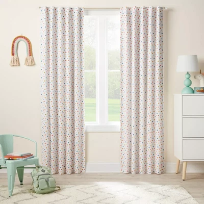 Pillowfort White & Colorful Dots Single Blackout & Lined Curtain Panel 42" x 63" - Image 1 of 4