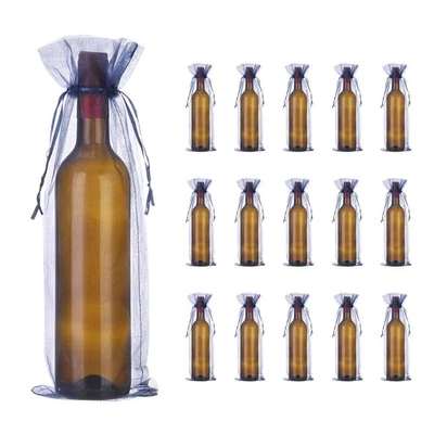 Bolsas de vino de organza de 14 x 5 pulgadas 40 piezas bolsas envolventes de regalo para regalos de boda azul marino Foto 1 de 4