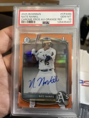 Nate Nankil 2025 Bowman Chrome Orange Refractor 25 CPA-NN PSA 10 Athletics Auto - Image 1 of 4