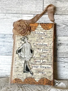Cute Vintage Style Embellished Canvas 6" x 4" Little Girl with Quote - Picture 1 of 6