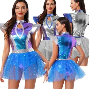 Gonna donna anni 80 mini abito fantasia costume astronauta lucido metallizzato - Foto 1 di 45