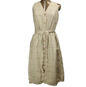 Liz Claiborne Leinenmischung kariert Knopfleiste Kleid Gürtel ärmellos knielang S - Bild 1 von 21