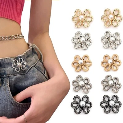 Flower Jeans Button 10 Sets Pant Waist Tightener, Adjustable Waist Buckle Set - Image 1 of 4