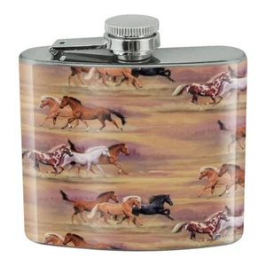 Frasco de riñón Horses Wild Running Pattern acero inoxidable 5 oz bebida de cadera - Imagen 1 de 4