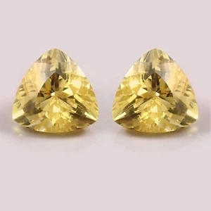 Natural Ceylon Yellow Sapphire Trillion Cut Loose Gemstone Matching Pair 10 MM - Picture 1 of 6
