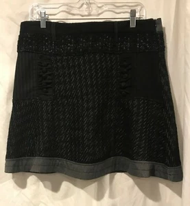Falda Desigual Negra Línea A 19" L Lana Boucle Tweed Rayas Botones 42 = US10 - Imagen 1 de 5