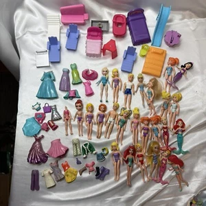 Large Lot Of Polly Pocket 24 dolls Clothing Furniture Princesses Mermaids. - Picture 1 of 5