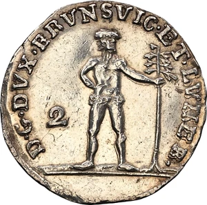 1782 CES German States Brunswick Wolfenbuttel Wildman 2 Mariengroschen NGC AU - Picture 1 of 3