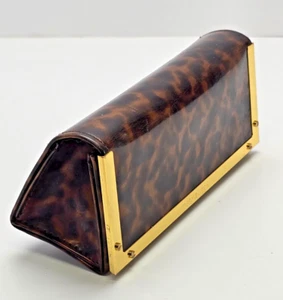 Tory Burch Sunglasses Eyeglasses Case Tortoise Animal Print Gold Metal Accent - Picture 1 of 13
