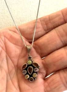 Sterling silver 925 heart 9 gemstone pendant necklace nine 18” sterling Chain - Picture 1 of 6