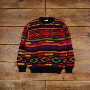 Vintage United Colors of Benetton Jumper Sweater L 90s Geometric Aztec Womens - Picture 1 of 7