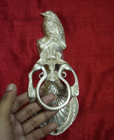 Handmade Brass Sparrow Bird Figure Door Knocker Antique Silver Door Decor Bell V Cover
