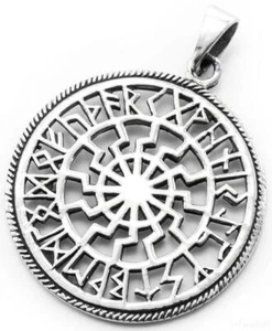 Mittelalter Schmuck Anhänger Schwarze Sonne mit Runen 2,8cm aus 925 Silber - Bild 1 von 1