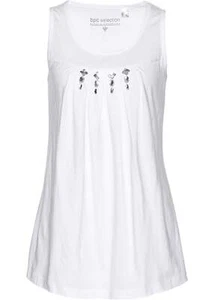 Top mit Falten Gr. 40/42 Weiß Silber Damentop Shirt Bluse ohne Ärmel Neu* - Bild 1 von 1