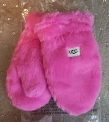 UGG KIDS FAUX FUR MITTENS, ROSE PINK, NWT, 4-6 YEARS - Image 1 of 2