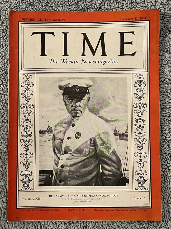 Time: The Weekly Newsmagazine February 12, 1934 Volume 24 No. 7  Vintage - Image 1 of 4