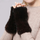 New Women  Real  Knitted Mink Fur Mittens Warm Real Fur Fingerless Gloves