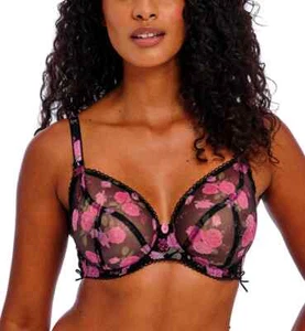 FREYA ROSE BLOSSOM BLACK ROSE UNDERWIRE PLUNGE BRA SIZE 30F / 8F - Picture 1 of 1