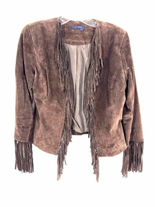 Boston Proper Size 4 Chocolate Fringe Suede Jackets Jacket - Picture 1 of 6
