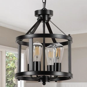 Black Farmhouse Chandelier, 4-Light Pendant Lights over Kitchen Island, Indus... - Picture 1 of 8
