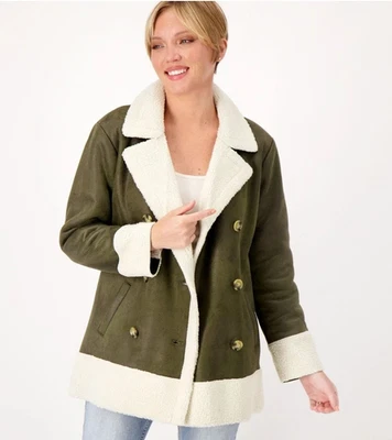 Isaac Mizrahi женская куртка размер XXS оливковый двубортный шерпа большого размера - Изображение 1 из 4