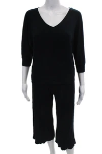 Velvet Womens Long Sleeve V-neck Knit Crop Top Leggings Set Navy Size XS - Picture 1 of 11