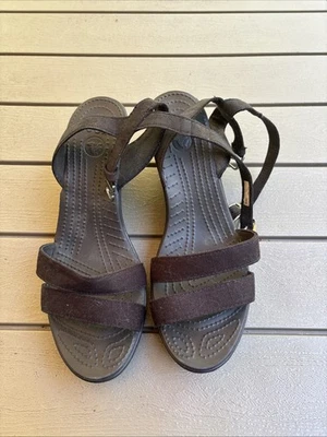 Crocs Leigh II Mujer Zapatos Negro Correa Cruzada Tobillo Cuña Sandalias 1382 Talla 10w Foto 1 de 4