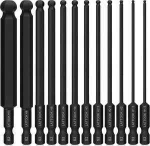 Ball End Hex Head Allen Wrench Drill Bit Set, 12PCS Metric Ball End Hex Bit Set  - Picture 1 of 12