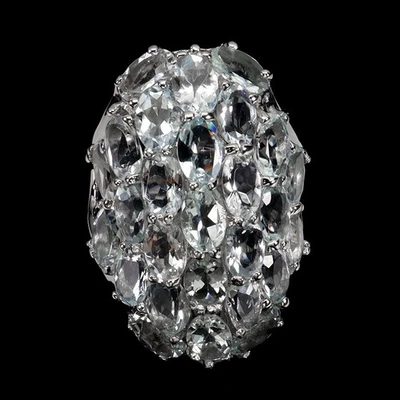 925 Sterling Silver Ring Oval Aquamarine 6x4mm Natural Gemstone Jewelry Size 8.5 - Image 1 of 4