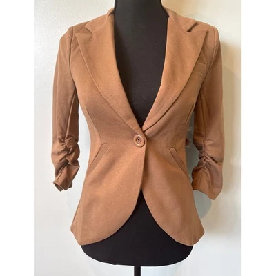 ModCloth Fine and Sandy Jersey Knit 3/4 Sleeve Blazer Tan Women's Size XXS NWT - Image 1 of 4