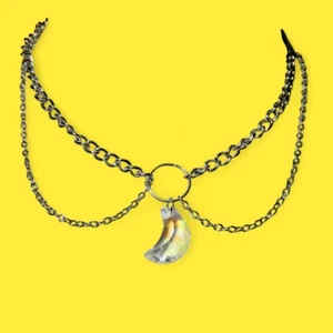 CRYSTAL MOON CHAIN NECKLACE silver tone double layer choker crescent AB clear W6 - Picture 1 of 5