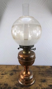 Large And Impressive Antique Copper Dual Wick Oil Lamp - Chimney & Globe Duplex - Picture 1 of 11