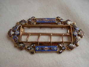 ANTIQUE FRENCH GILDED,ENAMELED BRASS BELT BUCKLE, 19th CENTURY. - Picture 1 of 12