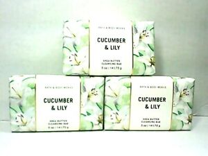 Lot of 3 Bath & Body Works Cucumber & Lily Shea Butter Cleansing Bar Soap