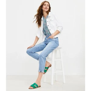 Loft Destructed Super Soft Girlfriend Jeans in Light Vintage Indigo Wash | XS - Picture 1 of 4