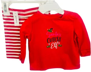 Crown & Ivy 3 Monate Top & Leggins Mädchen rot Santa’s süßeste Elfe Weihnachtsgeschenk - Bild 1 von 8