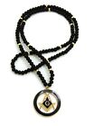 Hip Hop Navy, Red Tone Freemason Masonic Pendant 6mm 30" Wooden Necklace